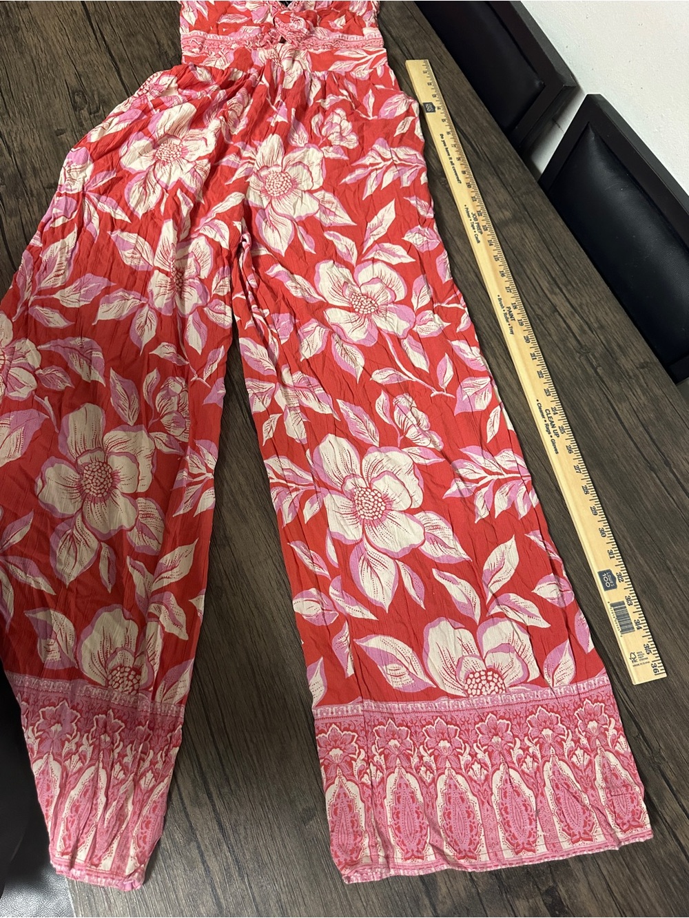 NWT Angie Womens Coral Floral Tie Front Wide Leg Jumpsuit Medium - Picture 9 of 9